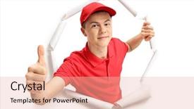  Presentation with delivery boy - Presentation design with breakthrough - teenage delivery boy breaking background and a lemonade colored foreground