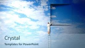  Presentation with opening doors - Presentation design enhanced with breakthroughs - opening new doors mixed media background and a sky blue colored foreground