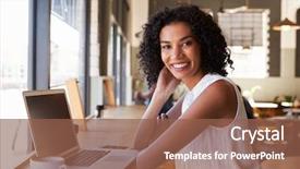  Presentation with college coffee shop - Cool new presentation design with breaktime - portrait of businesswoman working backdrop and a  colored foreground
