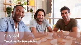  Presentation with college coffee shop - Audience pleasing presentation design consisting of breaktime - portrait of male friends meeting backdrop and a  colored foreground