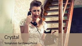  Presentation with woman crying - Presentation theme having breakup - woman sitting on the stairs background and a coral colored foreground