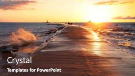  Presentation with sunset - Beautiful presentation design featuring breakwater-walkway-at-sunset backdrop and a tawny brown colored foreground