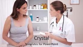  Presentation with pink ribbon - Amazing theme having breast - pink awareness ribbon against doctor backdrop and a coral colored foreground