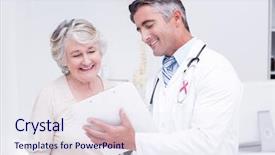  Presentation with pink ribbon - Audience pleasing theme consisting of breast - pink awareness ribbon against doctor backdrop and a sky blue colored foreground