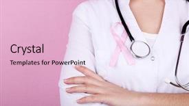  Presentation with breast cancer - PPT theme with breast cancer - doctor with ribbon formed aids background and a lemonade colored foreground