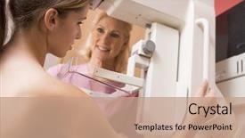  Presentation with nurse - PPT layouts enhanced with breast cancer - nurse assisting patient undergoing mammogram background and a coral colored foreground