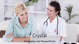  Presentation with pink ribbon breast awareness - Amazing PPT layouts having breast cancer - pink awareness ribbon against patient backdrop and a sky blue colored foreground