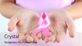 Presentation with pink ribbon hands - Slide deck with breast cancer - pink ribbon in woman's hands background and a coral colored foreground