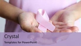  Presentation with pink ribbon hands - Slides with breast cancer - pink ribbon in woman's hands background and a light blue colored foreground