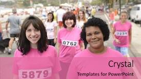  Presentation with breast cancer awareness - Presentation design enhanced with breast cancer awareness charity race background and a coral colored foreground