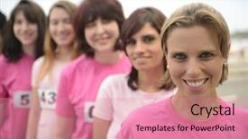  Presentation with diverse women - Presentation consisting of breast cancer awareness charity race background and a coral colored foreground