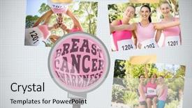  Presentation with photo collage - Beautiful PPT theme featuring breast cancer awareness magnified text backdrop and a  colored foreground
