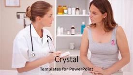  Presentation with taking notes - Beautiful PPT theme featuring breast cancer awareness message backdrop and a coral colored foreground