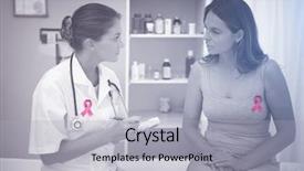  Presentation with breast cancer awareness - PPT theme having breast cancer awareness ribbon background and a light gray colored foreground