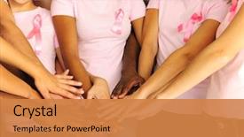  Presentation with breast cancer awareness - PPT theme enhanced with breast cancer awareness women joining background and a gold colored foreground