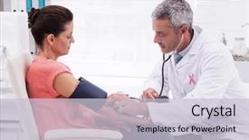  Presentation with pink ribbon breast awareness - Theme enhanced with breast cancer men - pink awareness ribbon against doctor background and a lemonade colored foreground