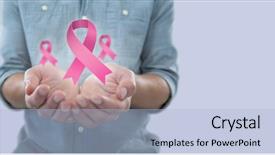  Presentation with pastel blue and pink - Presentation theme having breast cancer research - man holding invisible object background and a light blue colored foreground