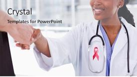  Presentation with breast cancer - Slides featuring breast cancer ribbon against female background and a sky blue colored foreground