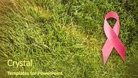  Presentation with breast cancer - Cool new slides with breast cancer ribbon against grass background backdrop and a tawny brown colored foreground