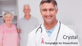  Presentation with breast cancer - Presentation having breast cancer ribbon against portrait background and a sky blue colored foreground