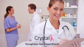  Presentation with breast cancer light - PPT theme with breast cancer ribbon against portrait background and a lemonade colored foreground