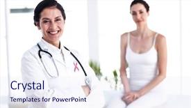  Presentation with pink ribbon breast awareness - PPT layouts with breast examination - pink awareness ribbon against doctor background and a sky blue colored foreground