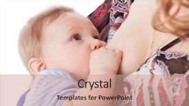  Presentation with breast feeding - Slide deck featuring breast feeding - young mother nurses the baby background and a coral colored foreground