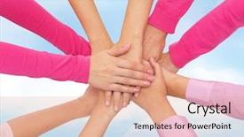  Presentation with sky blue - Presentation having breat cancer - healthcare people gesture and medicine background and a coral colored foreground