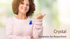  Presentation with middle ages portrait - Beautiful presentation design featuring breat cancer - middle ager senior woman wearing backdrop and a lemonade colored foreground