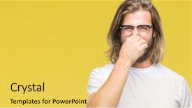  Presentation with hair tools and hairdressing concept - Presentation theme having breath with fingers on nose background and a yellow colored foreground