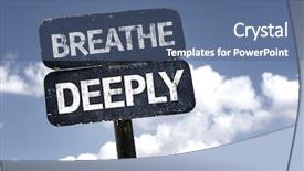  Presentation with thinking - Presentation enhanced with breathe deeply sign with clouds background and a ocean colored foreground