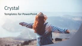  Presentation with alone - Beautiful PPT theme featuring breathing - girl travel in mountains alone backdrop and a sky blue colored foreground