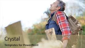  Presentation with country - Amazing slide set having breathing - hiker relaxing by fence backdrop and a coral colored foreground