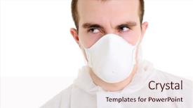  Presentation with breathing - Colorful slides enhanced with breathing aparatis - man with respirator isolated backdrop and a lemonade colored foreground