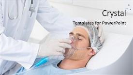  Presentation with hospital mask - PPT theme enhanced with breathing aparatis - midsection of male doctor adjusting background and a white colored foreground