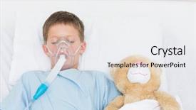  Presentation with hospital mask - Presentation with breathing aparatis - sick boy wearing oxygen mask background and a white colored foreground