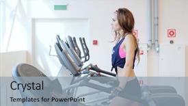  Presentation with treadmill - Presentation consisting of breathing aparatis - young woman doing exercises background and a light blue colored foreground