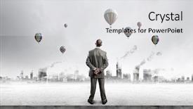  Presentation with polluted - Amazing slides having breathing bad air - rear view of businessman looking backdrop and a light gray colored foreground