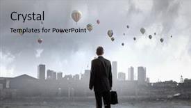  Presentation with polluted - Theme featuring breathing bad air - rear view of businessman looking background and a light gray colored foreground