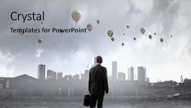  Presentation with scene - Audience pleasing presentation consisting of breathing bad air - rear view of businessman looking backdrop and a light gray colored foreground