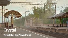  Presentation with station - Audience pleasing presentation theme consisting of breathing bad air - sandstorm on railway station backdrop and a gray colored foreground