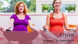  Presentation with pregnancy women - Beautiful PPT theme featuring breathing exercises during antenatal backdrop and a coral colored foreground