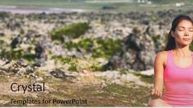  Presentation with spirituality - Beautiful presentation design featuring earth spirituality - yoga meditation people banner backdrop and a coral colored foreground