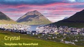  Presentation with cityscape - Theme having breathtaking-cityscape-of-klaksvik-town background and a tawny brown colored foreground