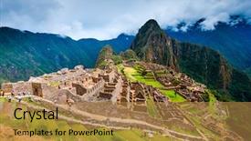  Presentation with rocky mountains - Colorful slide deck enhanced with breathtaking sunshine landscape of ancient backdrop and a coral colored foreground