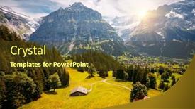  Presentation with village - PPT theme featuring breathtaking-view-of-alpine-eiger background and a tawny brown colored foreground