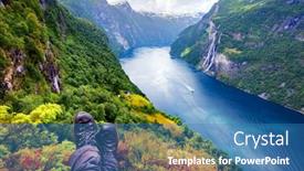  Presentation with waterfalls - Cool new presentation theme with breathtaking-view-of-sunnylvsfjorden-fjord backdrop and a teal colored foreground