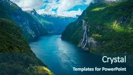  Presentation with waterfalls - Beautiful PPT theme featuring breathtaking view of sunnylvsfjorden fjord backdrop and a ocean colored foreground