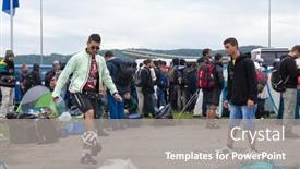  Presentation with immigrants - Presentation theme consisting of bregana-slovenia-september-19-2015 background and a gray colored foreground