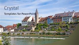  Presentation with old - PPT theme having bremgarten-old-town-near-zurich background and a light blue colored foreground